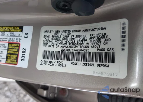 2010 Toyota Corolla Le from USA, damaged, VIN 1NXBU4EEXAZ284025